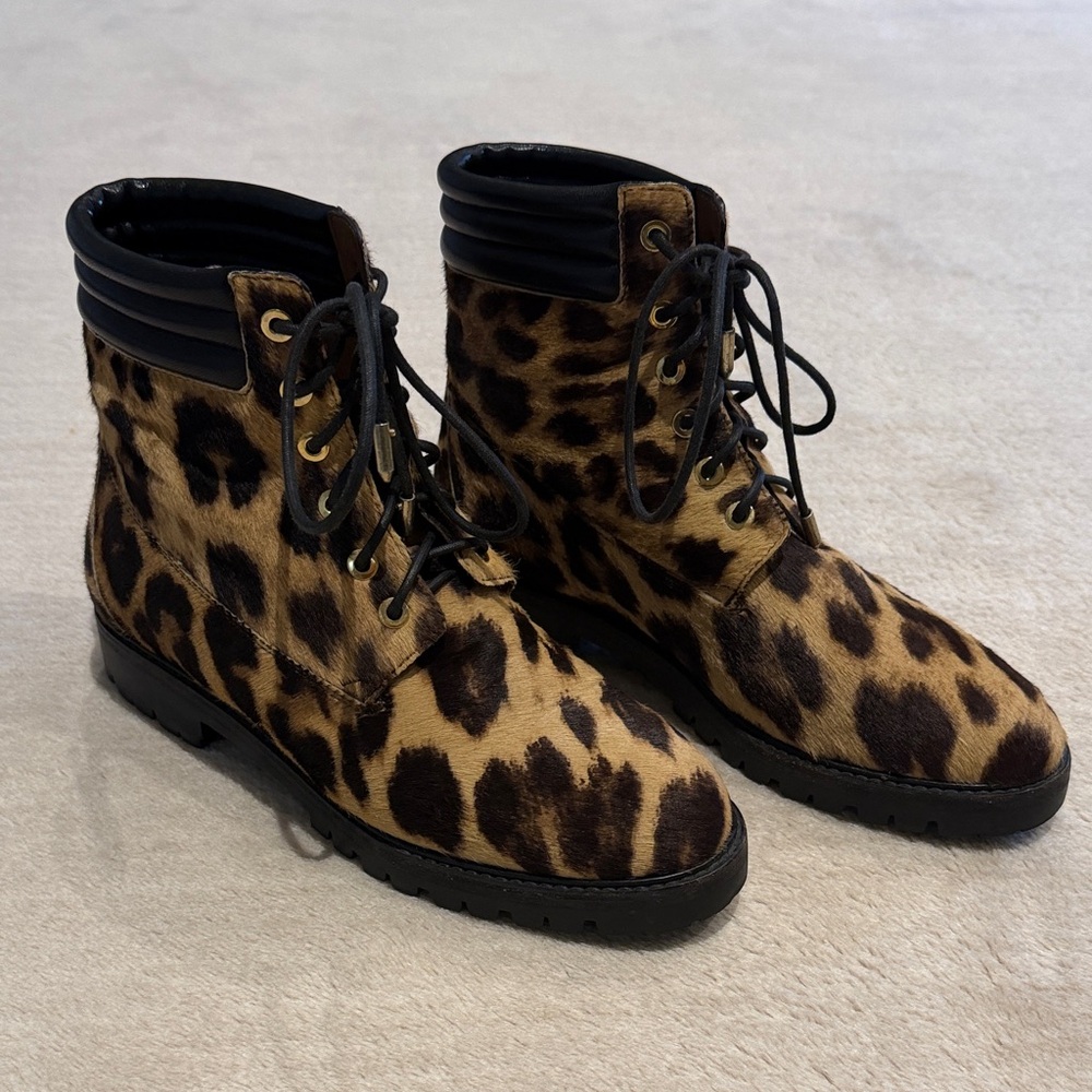 Aquazurra Leopard  Lace-Up Ankle Boots.  Hottest fall winter print.